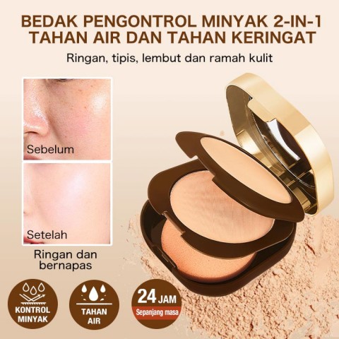 Bedak Pengontrol Minyak 2-in-1 Tahan Air dan Tahan Keringat